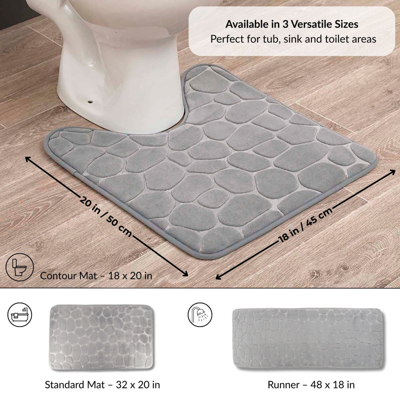 Tapis de bain Contour en mousse viscoélastique 3D galet L 20 po x l 20 po, Gris clair