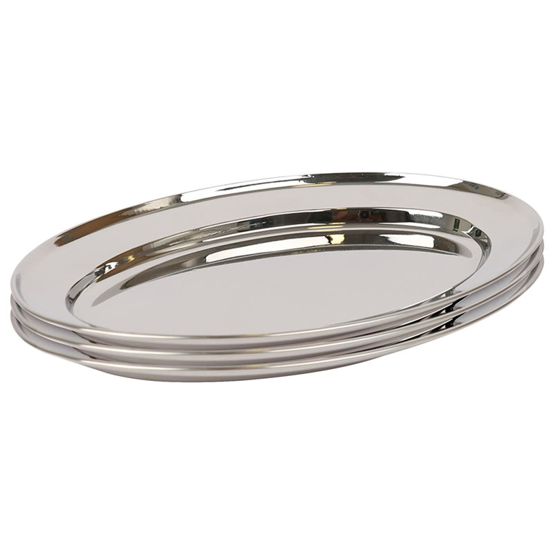 Argon Tableware - Oval Stainless Steel Serving Platters - Set of 3, 2cm H x 35cm L x 35cm W