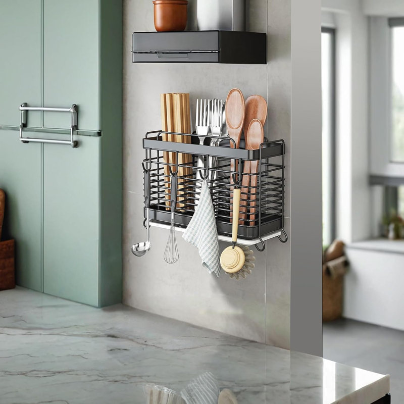 Porte-ustensiles en acier inoxydable avec plateau de drainage - Organisateur à 3 compartiments pour couverts, fourchettes, couteaux, cuillères et baguettes