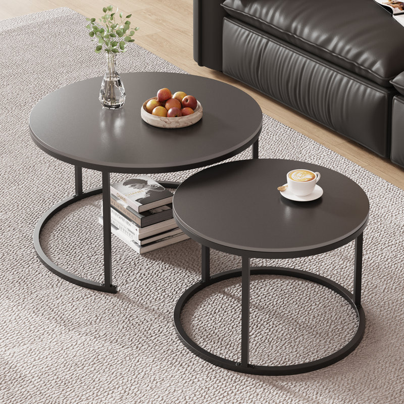 Ensemble de tables basses gigognes Sintered Stone, H 18 po x L 24 po x l 24 po, Noir, noir, noir, noir