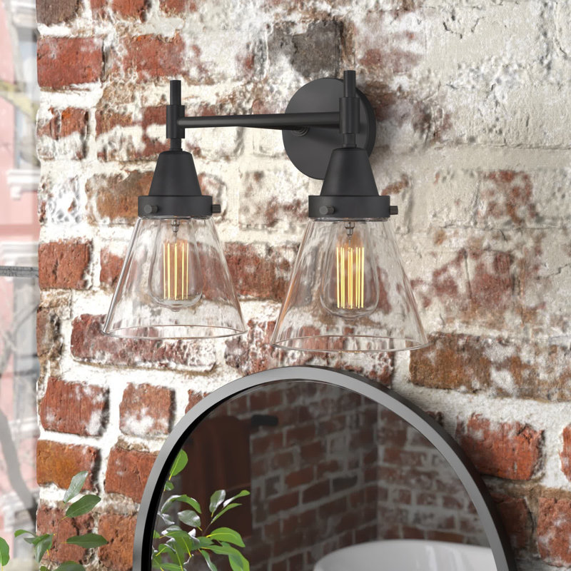 Caden Cone - 2 Light 17" Bath Vanity Light, Satin Brass, Clear/Small Cone, 60 Watt Vintage Incandescent Bulb