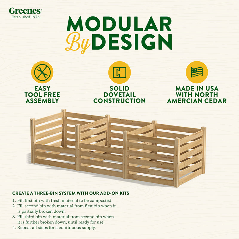 Natural Cedar Wood Outdoor Stationary Composter, 48" x 48" x 31"