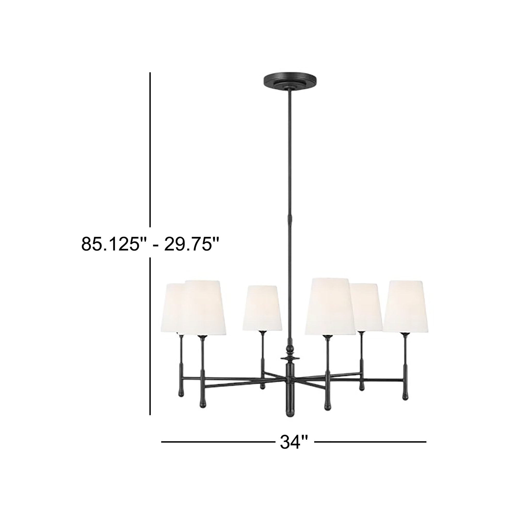 6 - Light Metal Dimmable Chandelier, Aged Iron