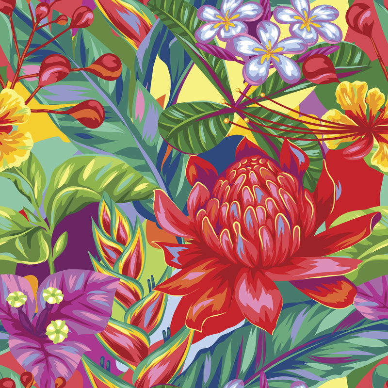 Maryanna Seamless Pattern With Thailand Flowers by Incomible - Wrapped Canvas Print, 122cm H x 122cm W x 3.8cm D