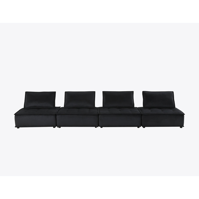 Canapé Sebron, Velours noir, H 29 po x l 120 po x P 40 po