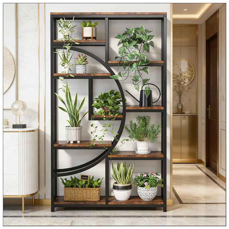 Geometric Design Display Shelf, Spacious Bookcase With Freestanding Industrial Charm For Modern Home Decor, Brown