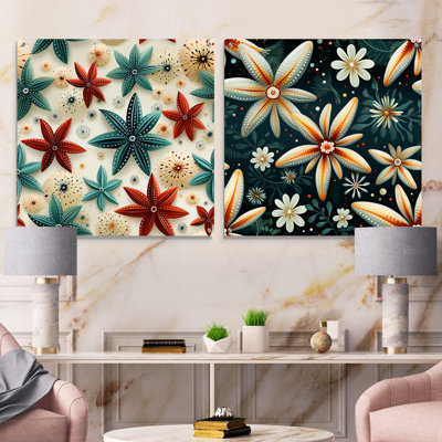 «Coastal Starfish Symmetry» - ensemble d'art mural en verre acrylique Coastal