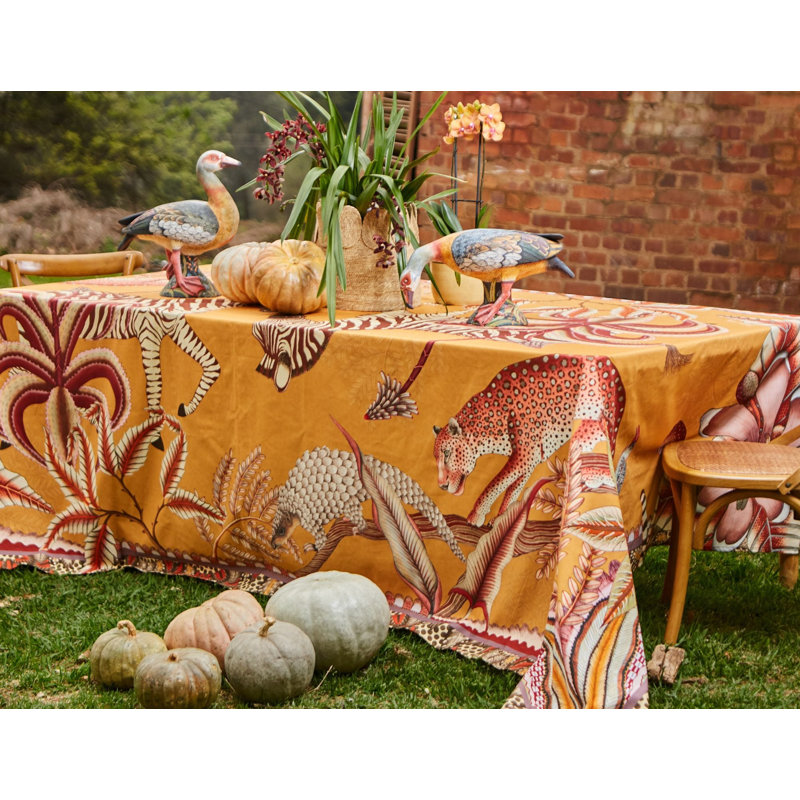 Ardmore Cotton Tablecloth, 138" Rectangle, Orange