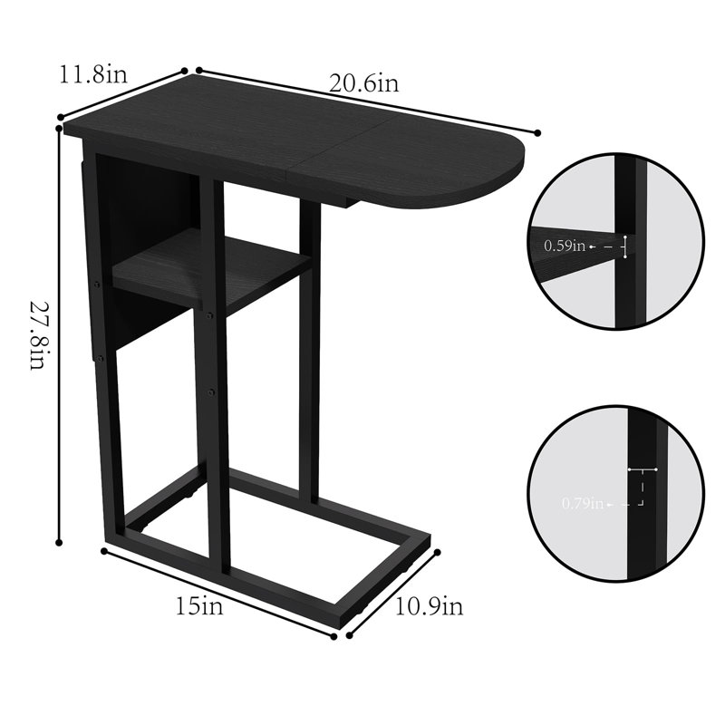C-Shaped Black Side Table With Extra Storage – Versatile, Space-Saving, Ideal For Small Spaces And Multiple Uses