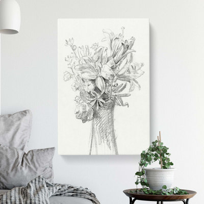 Vase of Flowers by Jean Bernard - Wrapped Canvas Drawing - Wrapped Canvas