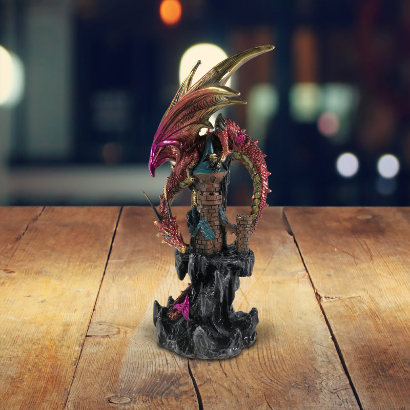 8"H Dragon on Castle Figurine
