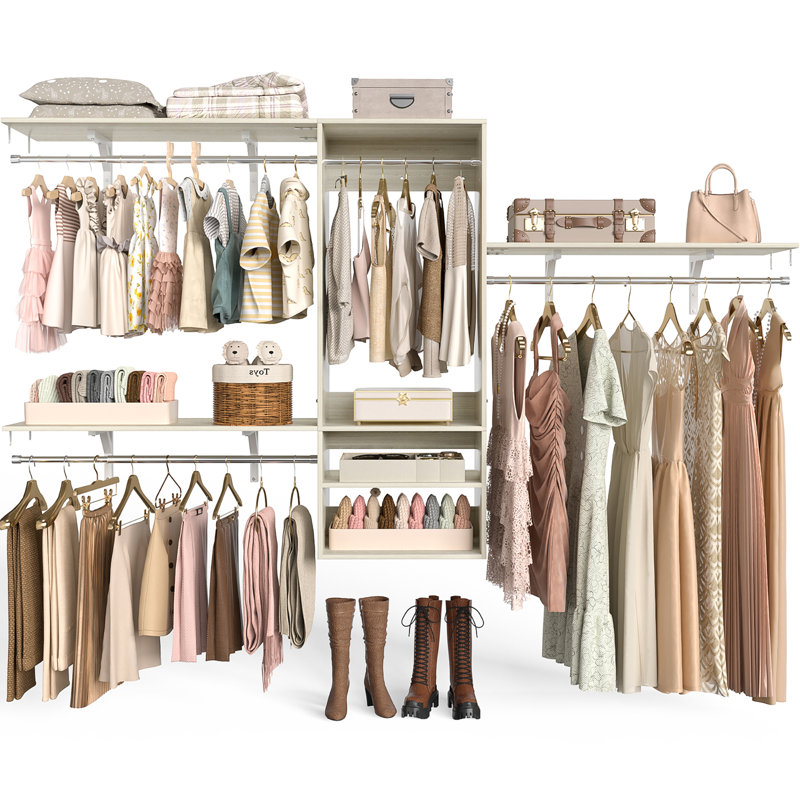 Seward  62-96 Inch Hanging Closet System With Hanging Rod (Can Be Cut to Fit), Natural Wood
