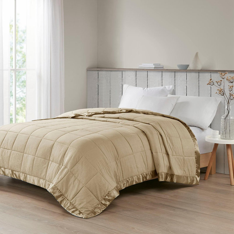 Très grande couverture en duvet synthétique avec bordure en satin, Très grand lit, Taupe