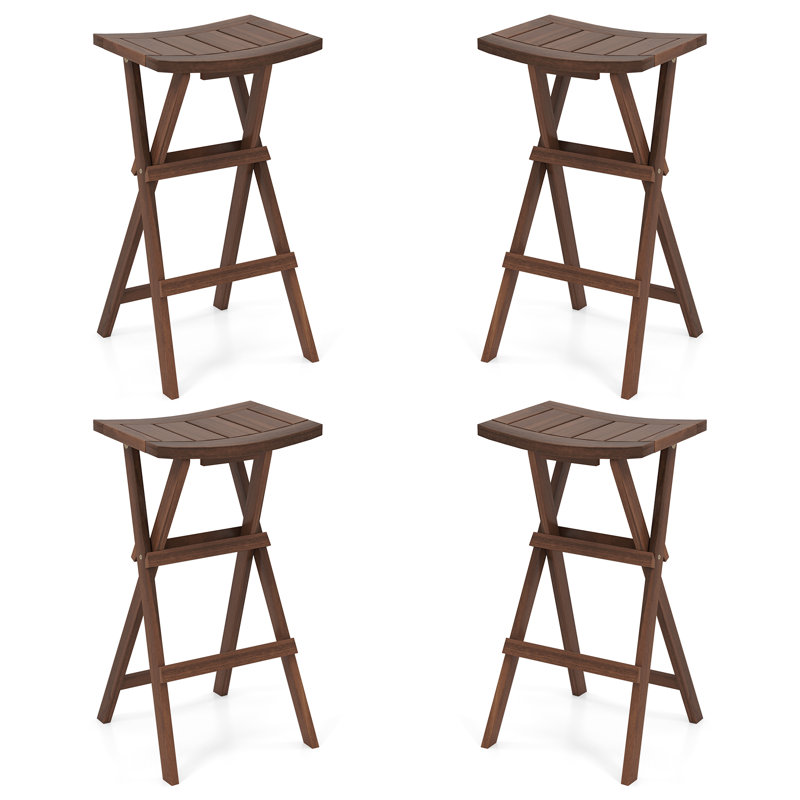 Bar Stools Set of 4 30'' Folding Bar Height Stools w/ Saddle Seat & Footrest