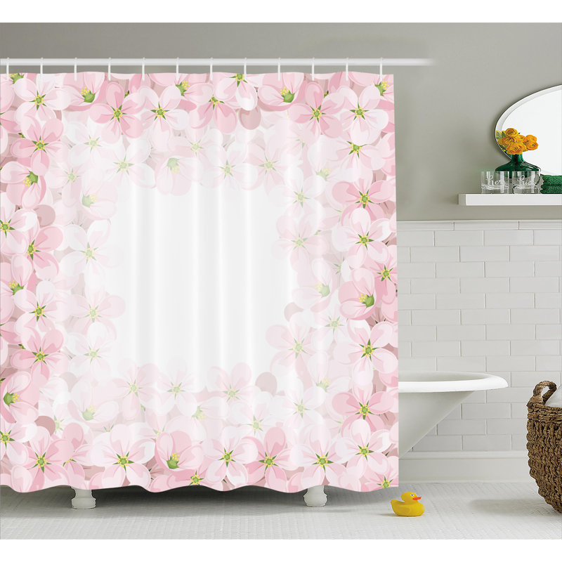 Rideau de douche et crochets de douche floral Hallie, H 70 po x l 69 po