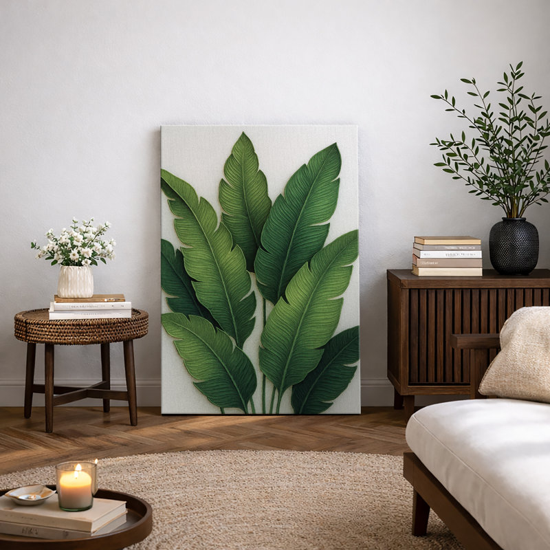 Oeuvre botanique de feuille de bananier luxuriante, images de décor de plante tropicale contemporaine, Toile tendue