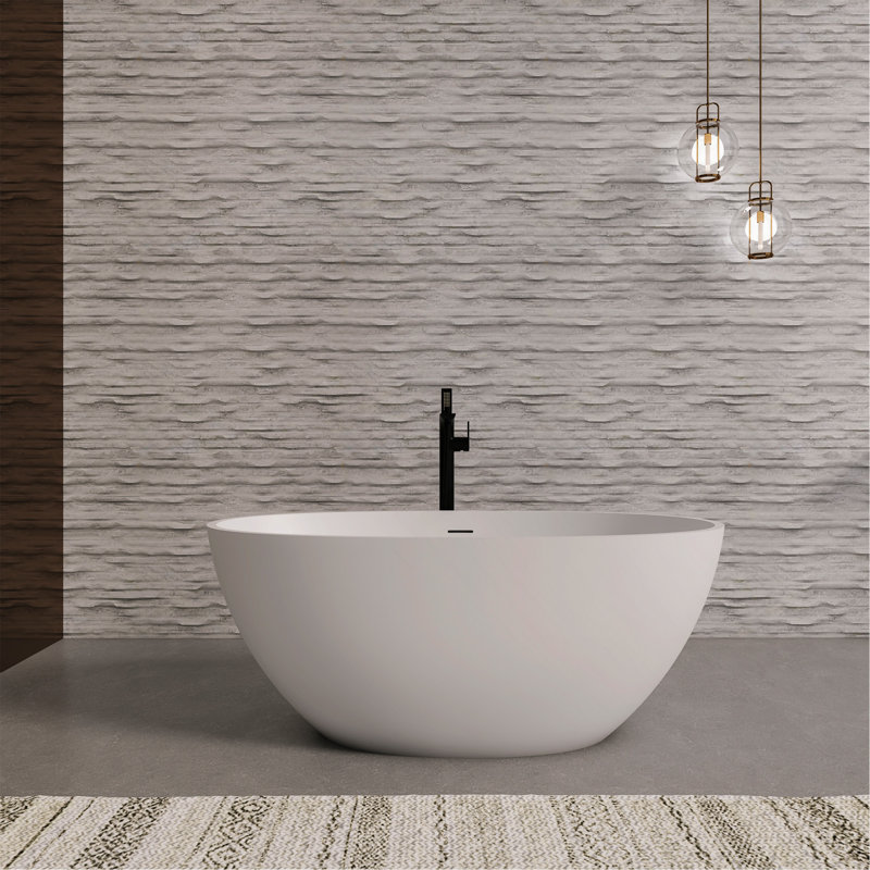 Baignoire de trempage autoportante de 55 pouces pour salle de bain, Blanc mat