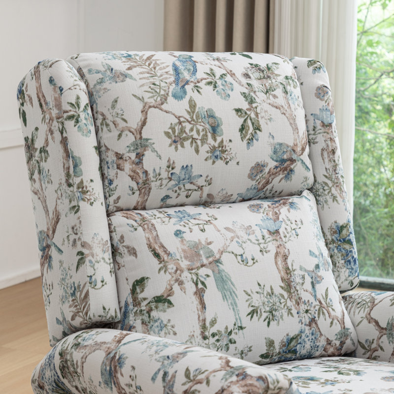 Fauteuil inclinable pivotant Jaq, Lin floral brun / bleu