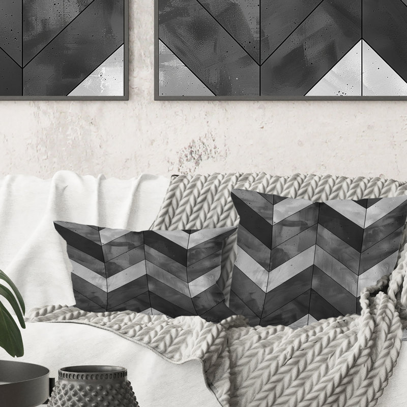 Coussin décoratif gris Modern Herringbone Flow I, H 16 po x l 16 po
