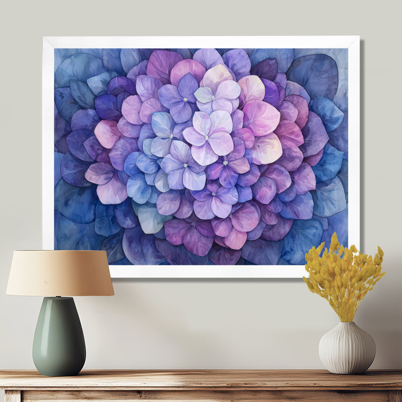 Irjat hortensia à l'aquarelle Mandella de l'encre mauve I - hydrangées, art mural sur toile, H 34 po x l 44 po, Blanc