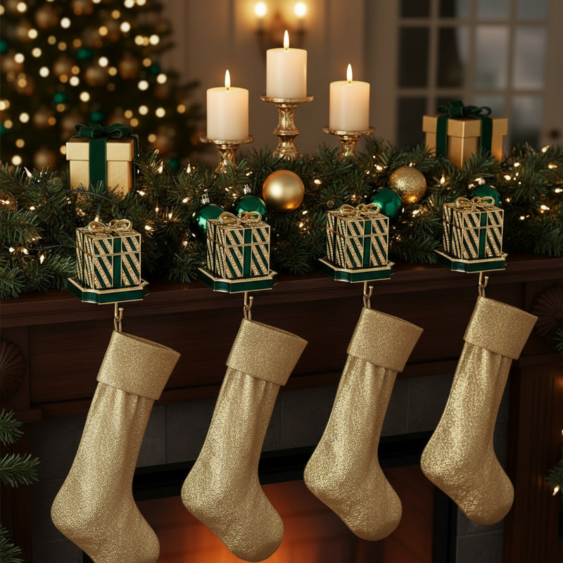 Holiday Gift Box Stocking Holder, Red