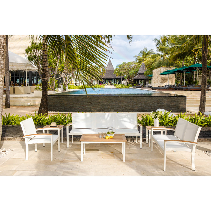SoHo 42" Square Teak Aluminum Outdoor Coffee Table, Silver
