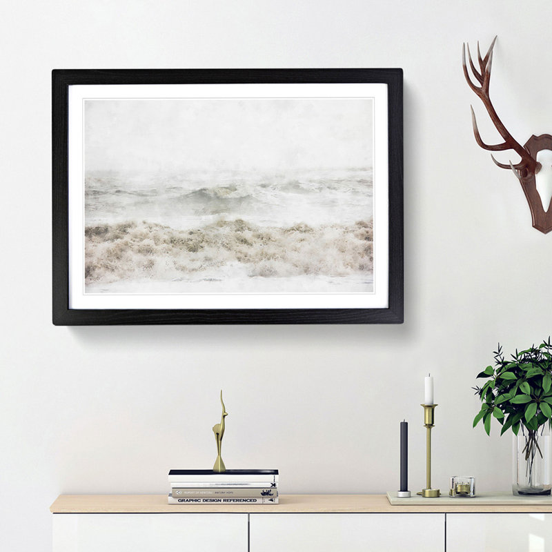 Sea Waves in Iceland - Picture Frame Painting Print, 45cm H x 63cm W x 2cm D, Black Framed