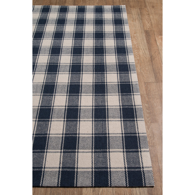 Marlborough Wool Plaid Area Rug in Navy Blue/Ivory, Rectangle 3'6" x 5'6"