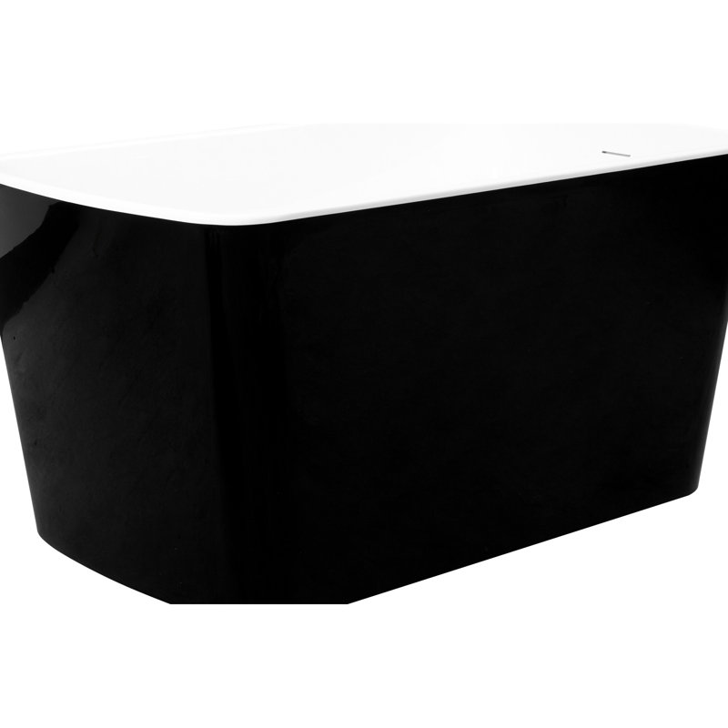 Baignoire autoportante carrée en acrylique 49 po avec drain japonais, drain noir brillant et trop-plein, extérieur