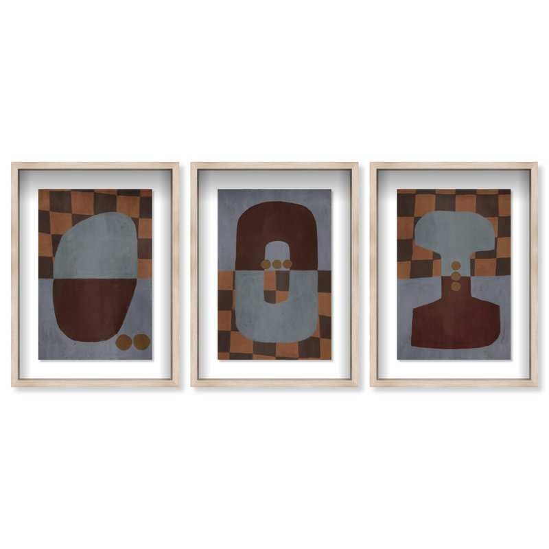 Checkered Dominos Set Shadowbox Abstract Print by Oliver Gal, Black Frame, 10 x 15, 31.5" H x 21.5" W, Natural Oak Shadowbox