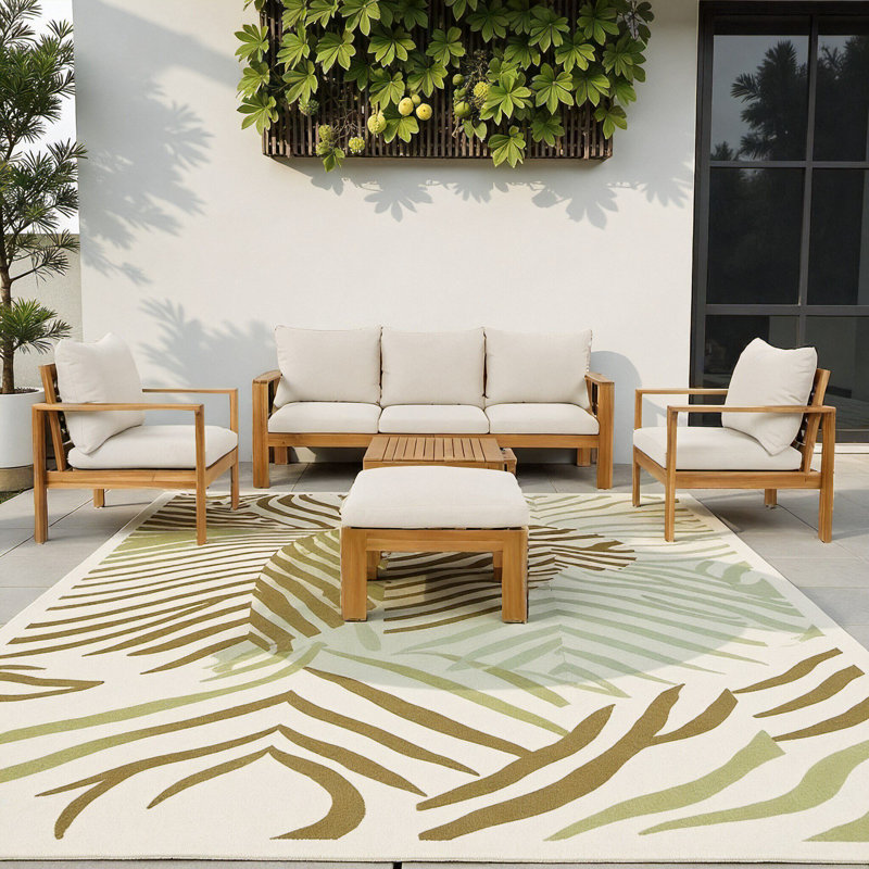 Ensemble de patio modulaire d'extérieur en bois d'acacia de 5 pièces Timberlane, ensemble de conversation avec canapé, fauteuil, table basse et 2 repose-pieds, coussins hydrofuges, conception transitionnelle pour terrasse