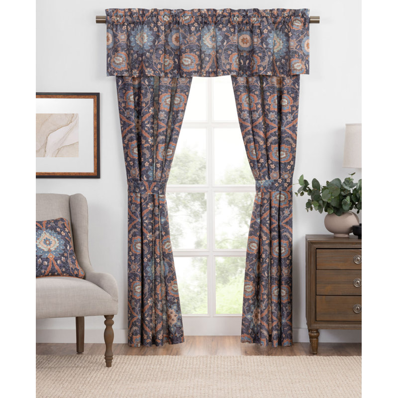 Blue Cotton Floral Window Panel Set