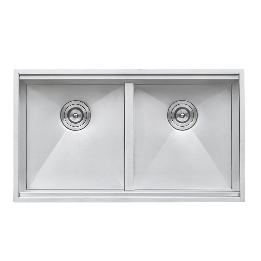 Ruvati 30-inch Workstation Ledge 50/50 Double Bowl Undermount 16 Gauge Stainless Steel Kitchen Sink Ruvati