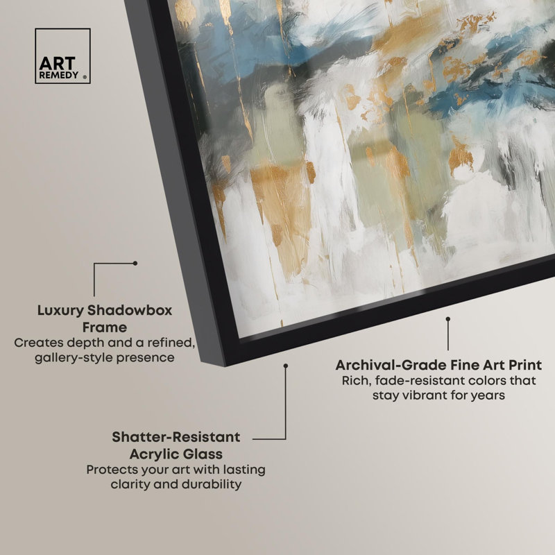 «Downmour of Gold Boho Decor Shadowbox» par Art Remedy, H 25 po x l 37 po, Black
