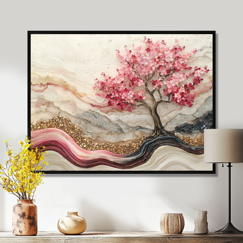 Fleurs de cerisier en écho de Sakura II - art mural de cerisier en fleurs, H 12 po x l 20 po, Cadre flottant, Noir