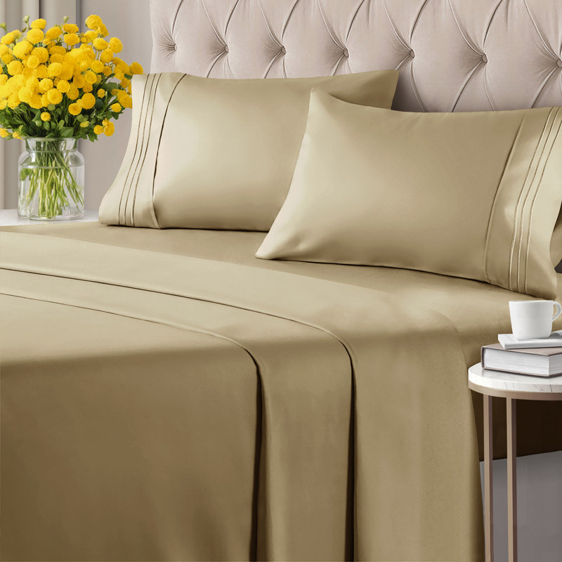 6 Piece Sheet Set, Soft Cooling Bed Sheets, Breathable & Wrinkle Free, Hotel Luxury Bedding, Beige
