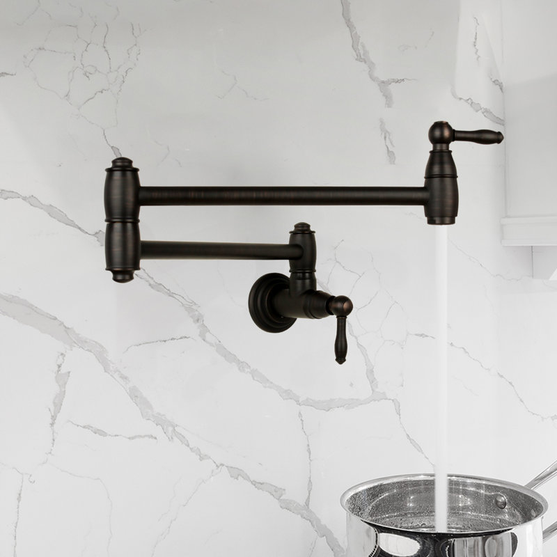 Wall Mount Brass Pot Filler with 2 Handles, Oil Rubbed Bronze
