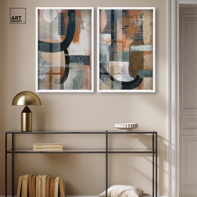 «Enigmatic Shade Duo Shadowbox», ensemble d'art abstrait Boho par Art Remedy, cadre blanc, 20 x 30, H 31 po x l 21 po