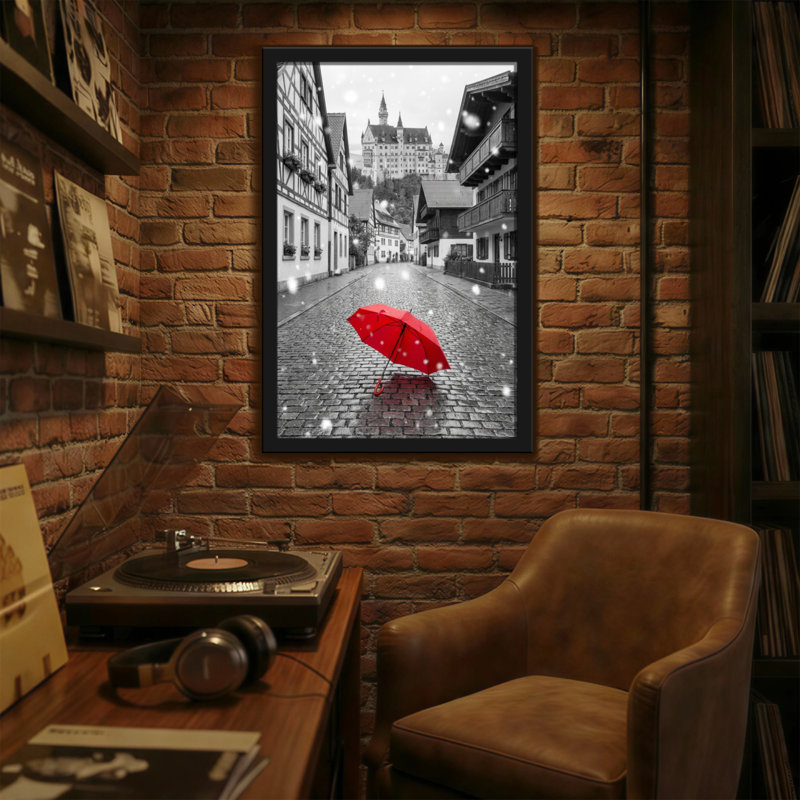 Parasol rouge Plants & Flowers dans Snowy Village Street, H 24 po x l 16 po