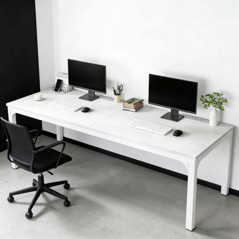 Bureau double pour espace de travail, table de conférence, bureau d'ordinateur rectangulaire, Blanc, Blanc