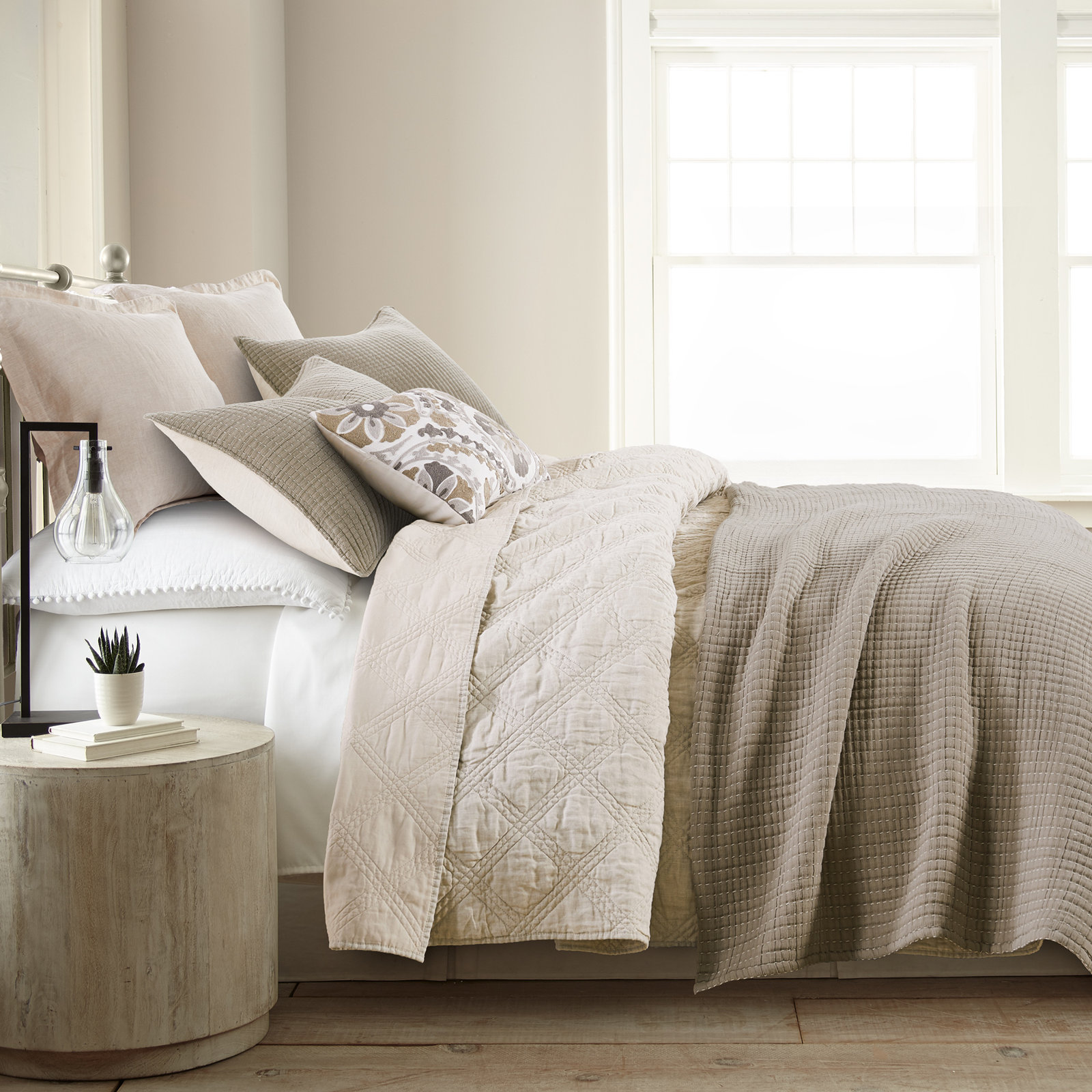 Caden Cotton Gauze Coverlet Set, Full Coverlet / Bedspread + 2 Standard  Shams, Taupe