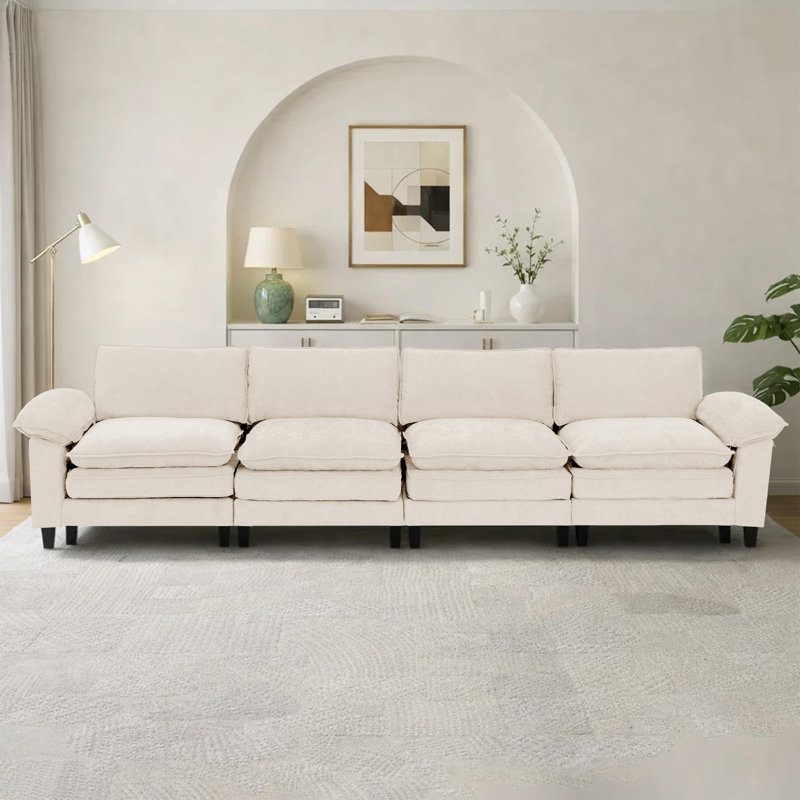 4- Piece Upholstered Corner Sectional Sofa Couch, 37.4" H x 146.5" W x 27.5" D, 4, Beige Fabric