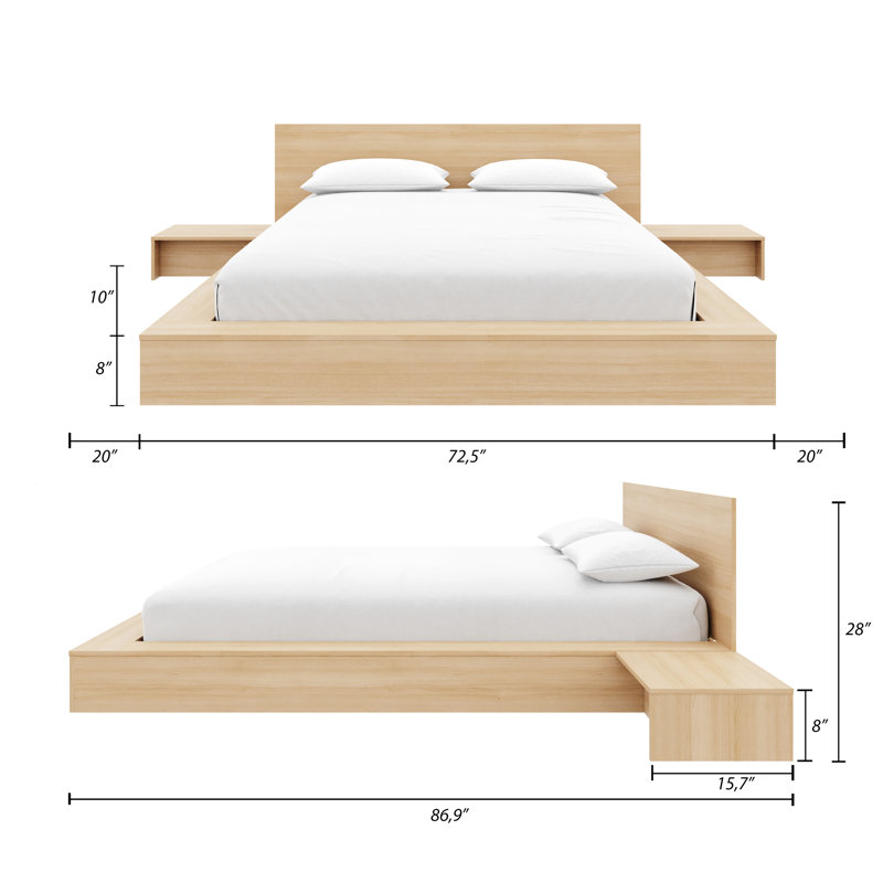 Makoa 3 Piece Low Profile Platform Bedroom Set, Beige, Queen