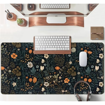 Mignon tapis de bureau floral foncé avec fleurs et plantes rétro tapis de souris XXL grand tapis de jeu de bureau pour femme