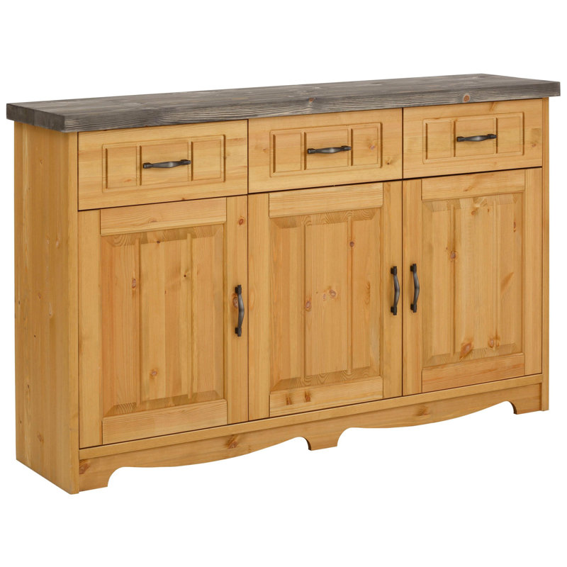 148cm Solid Wood Sideboard, Nature Brown Oil/Grey
