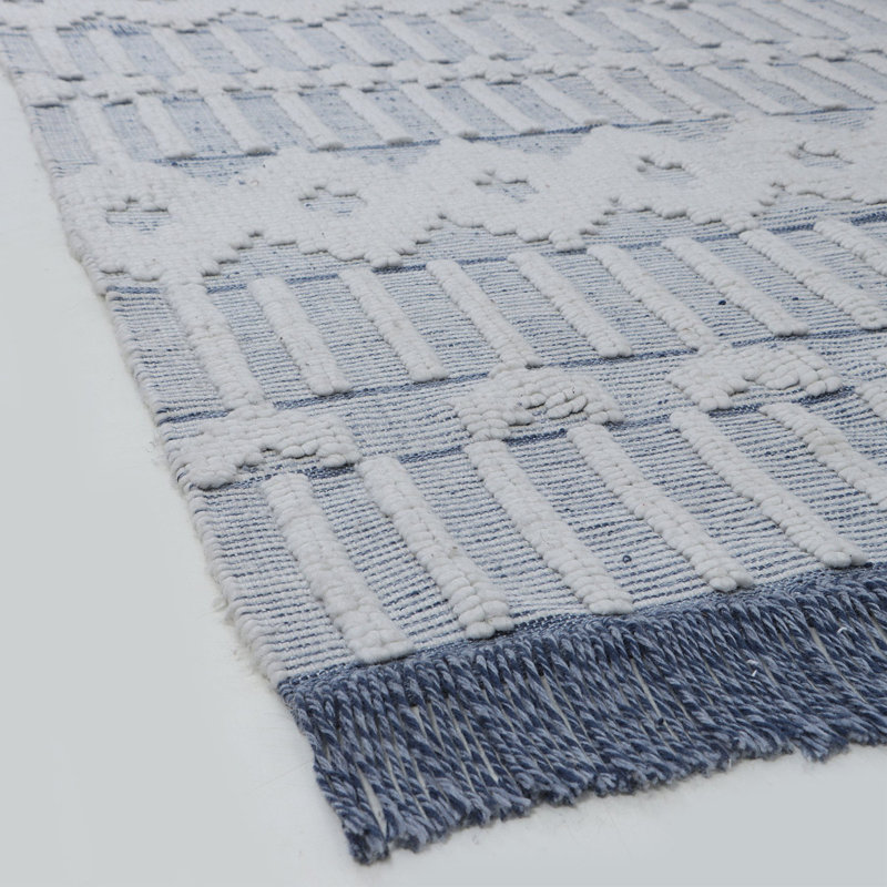 Tapis bleu marocain tissé à la main, Rectangle 10 pi x 14 pi