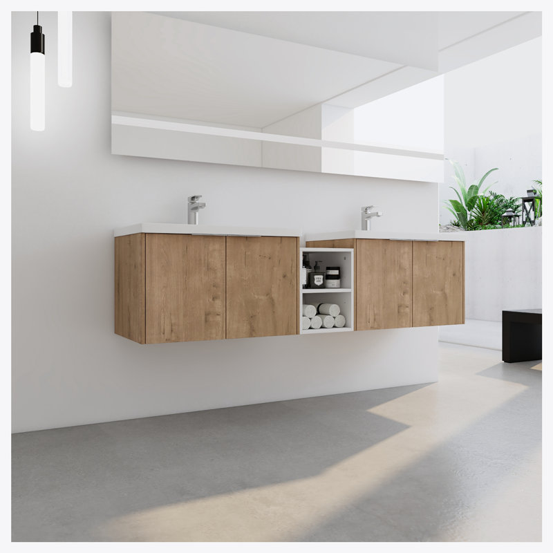 Meuble-lavabo 72 po à fermeture en douceur avec lavabo, Naturel / naturel