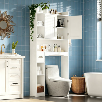 66" Over Toilet Cabinet, White, 2 Doors, Adj Shelf For Bath Laundry