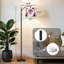 Lampe sur pied à arc avec abat-jour réglable blanc mauve rose floral bohème moderne mauve roses pivoines blanches lampe sur pied 3 températures de couleur à haut gradateur avec interrupteur au pied pour la chambre à coucher