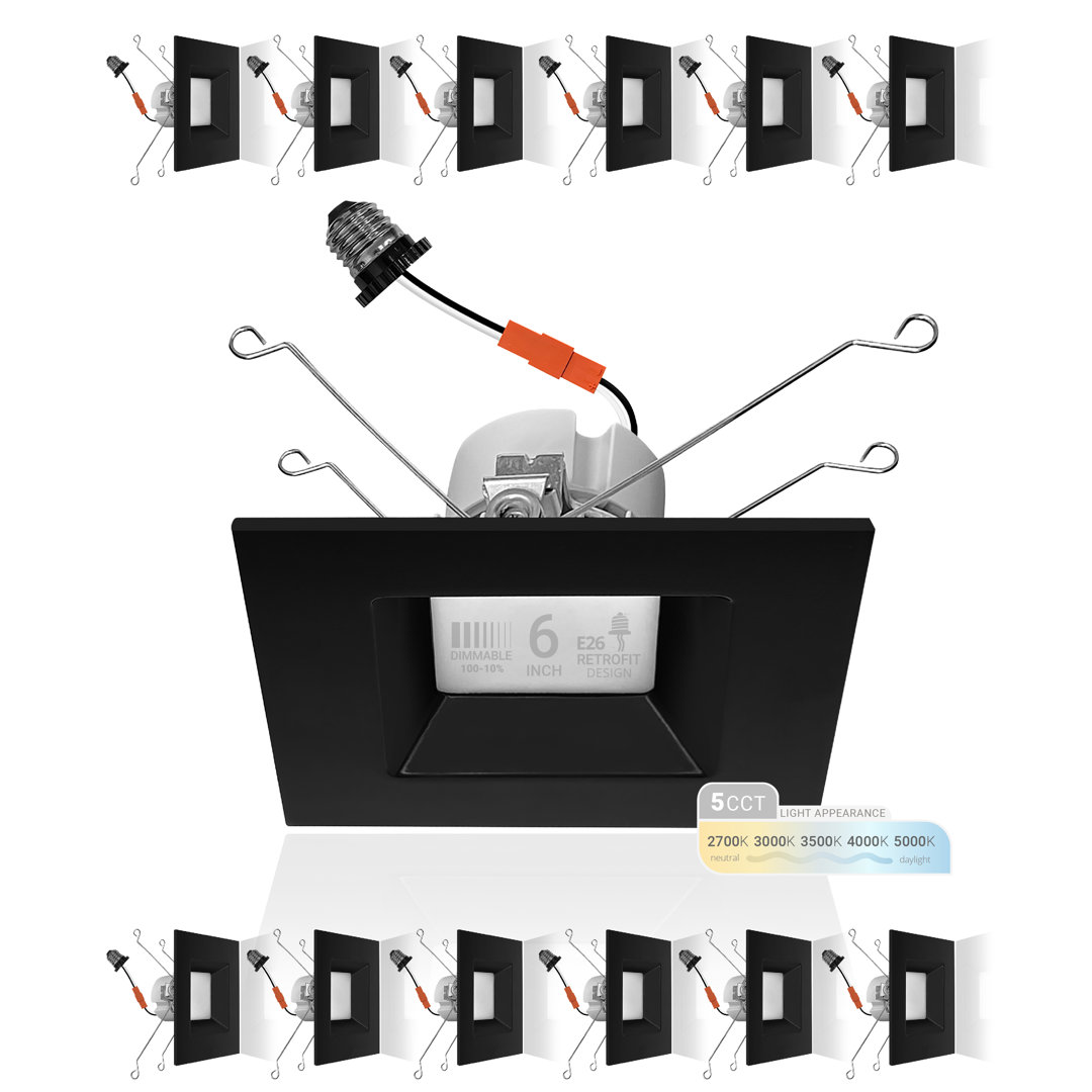 6 in. LED Retrofit Square Remodel Can Light 14W 1100LM Dimmable Ceiling Light 5CCT NUWATT 